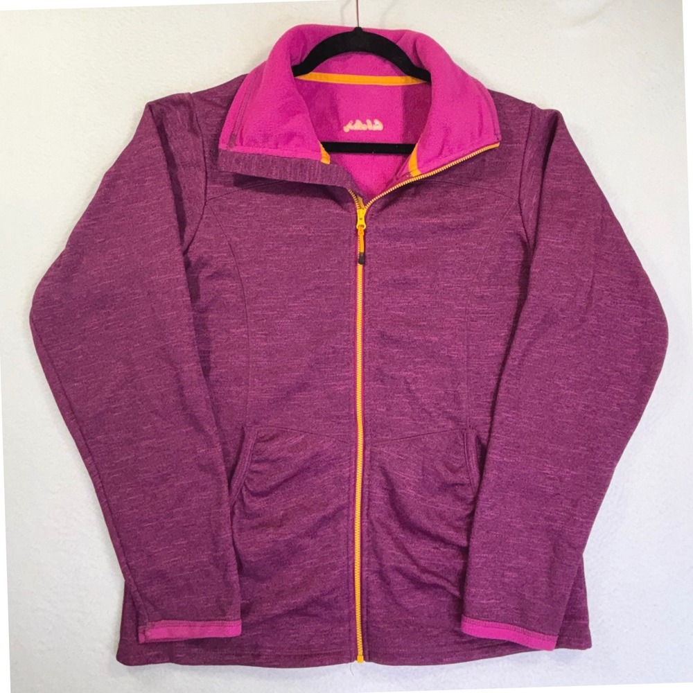 Cabelas Womens Purple Heathered Full Zip Fleece Jacket Pink Orange Trim Medium